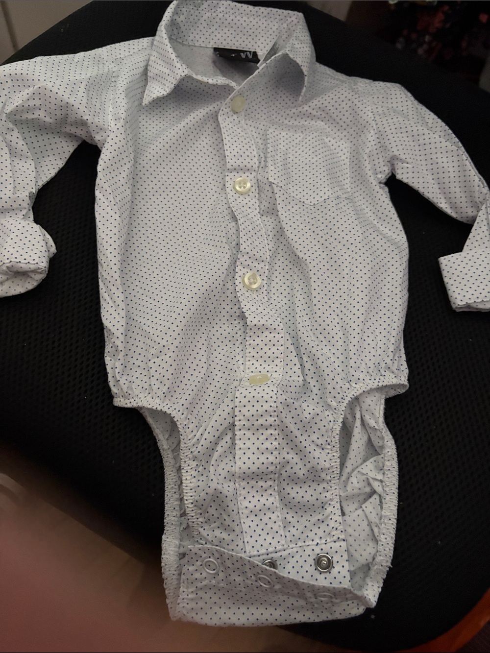 TFW White Dot-Print Long-Sleeve One-Piece button down Shirt size 12m